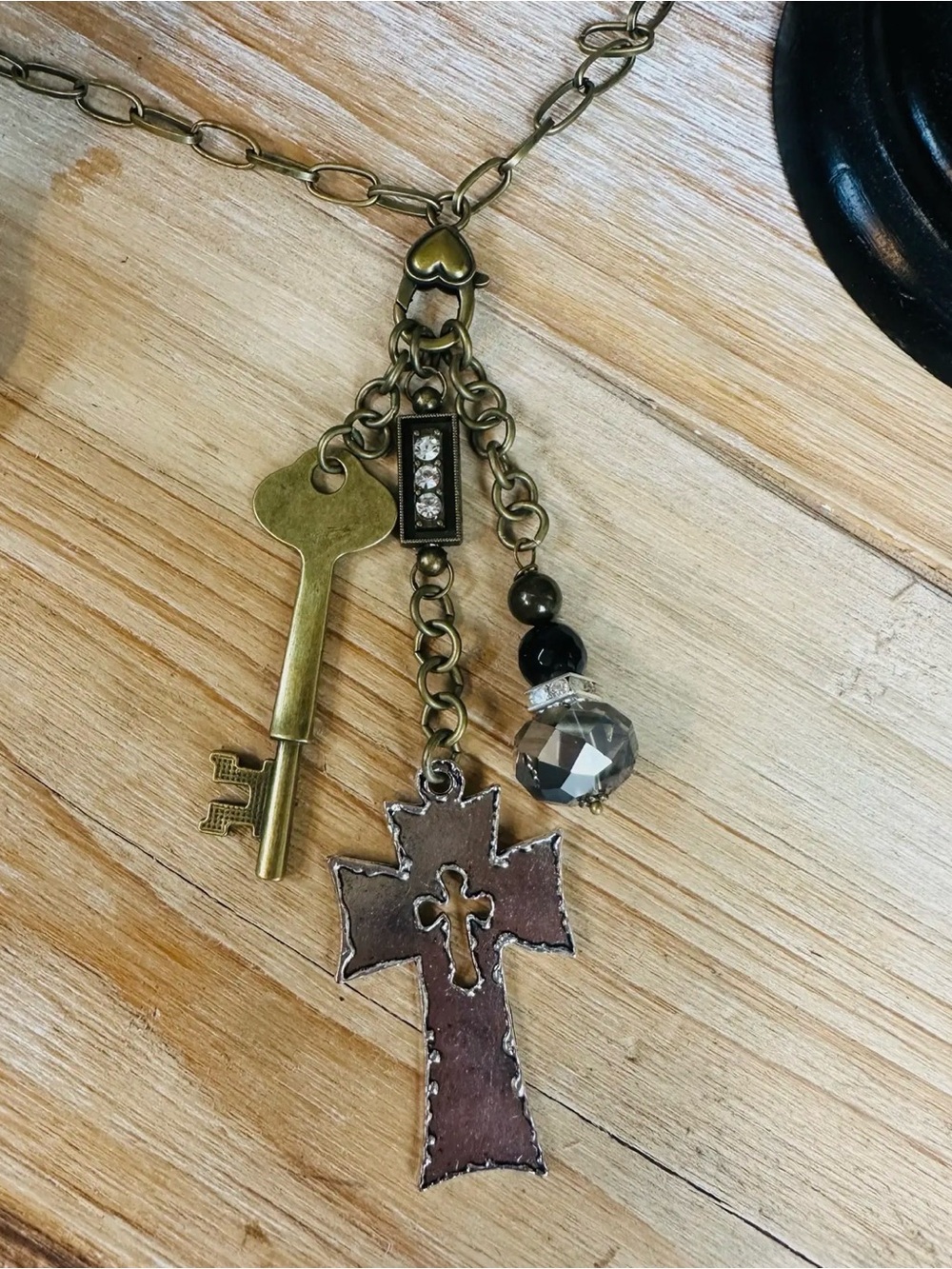 Gypsy Junk Majestic Cross Charm Necklace with Key and Crystal Accent